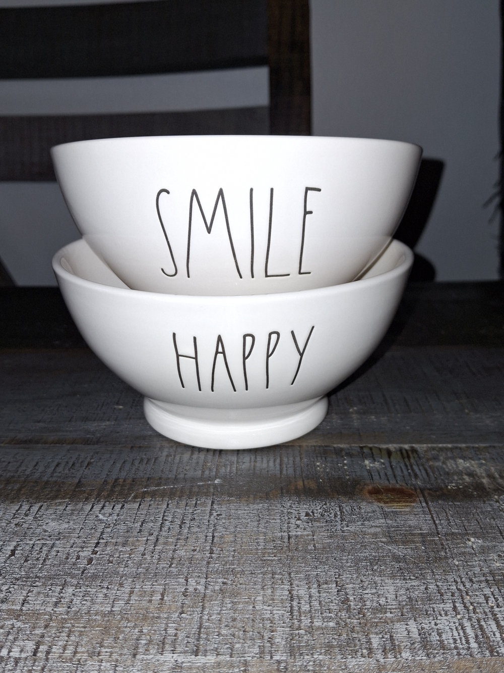Rae Dunn White "SMILE" and "HAPPY" Ceramic Bowls